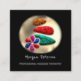 Massage Spa Wellness Flower Gold Logo Stone Zwart Afsprakenkaartje