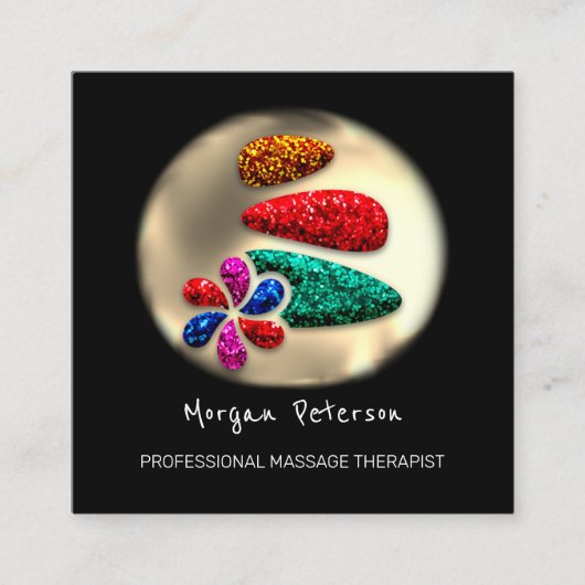 Massage Spa Wellness Flower Gold Logo Stone Zwart Afsprakenkaartje (Voorkant)