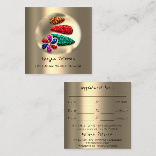 Massage Spa Wellness Flower Gold Logo Stones VIP Afsprakenkaartje (Voorkant / Achterkant)