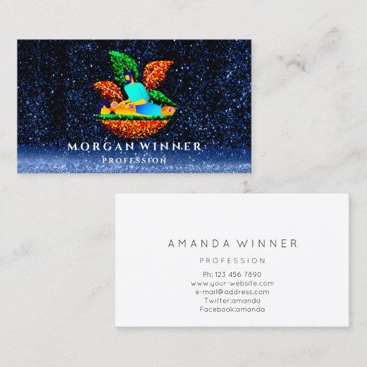 Massage Spa Wellness Glitter Logo Lotus Navy Afsprakenkaartje (Voorkant / Achterkant)