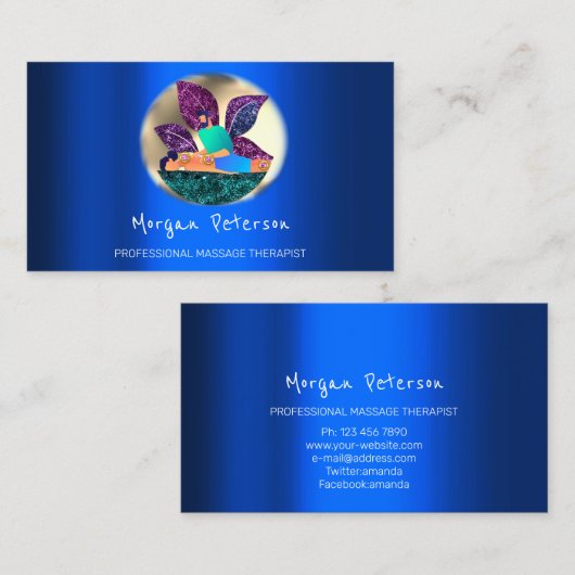 Massage Spa Wellness Golden Logo Lotus Blue Afsprakenkaartje (Voorkant / Achterkant)