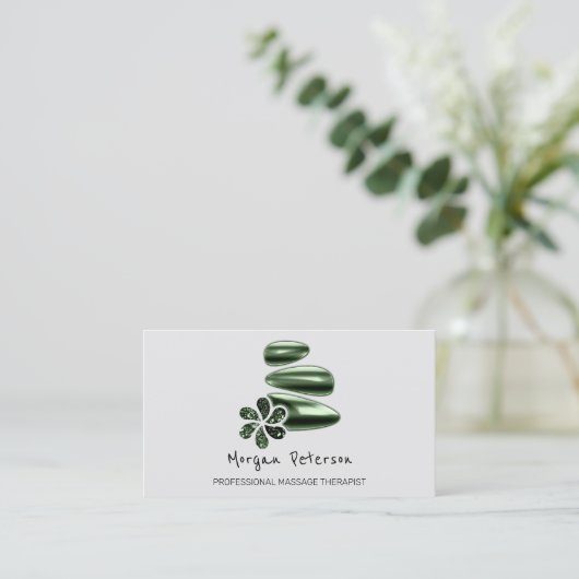 Massage Spa Wellness Green Logo Grey Afsprakenkaartje (Staand voorkant)