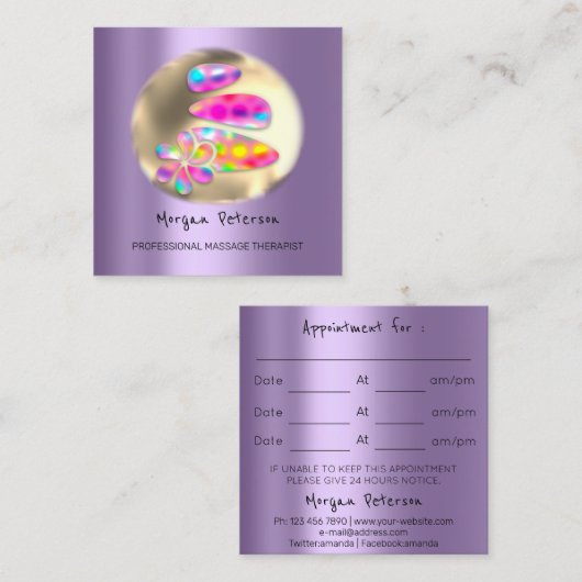 Massage Spa Wellness Stone Gold Logo Holograf Lux Afsprakenkaartje (Voorkant / Achterkant)