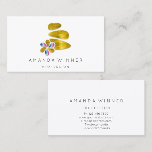 Massage Spa Wellness Stone Logo Gold Holografie Afsprakenkaartje (Voorkant / Achterkant)