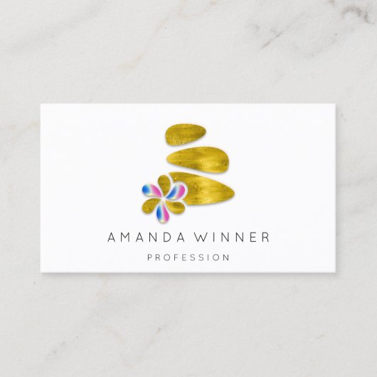 Massage Spa Wellness Stone Logo Gold Holografie Afsprakenkaartje (Voorkant)