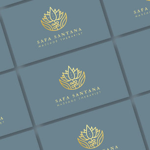 Massage Stoffig Blauw en Goud Lotus Bloem Visitekaartje
