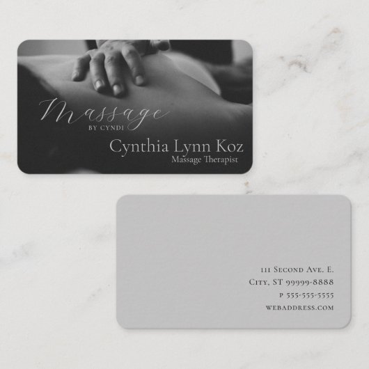 Massage Text Photo BW Hands Background Visitekaartje (Voorkant / Achterkant)