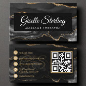 Massage Therapeut Artiest QR Code Zwart Goud Agaat Visitekaartje