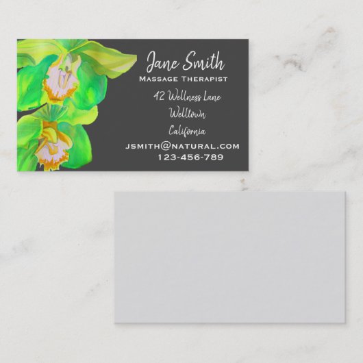 Massage Therapeut Groene orchidee serene natuur Visitekaartje (Voorkant / Achterkant)