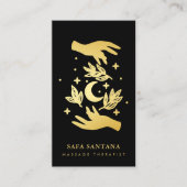 Massage Therapeut Spa Healing Handen Zwart en Goud Visitekaartje (Voorkant)
