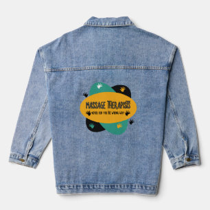 Massage Therapeuten Handen Wrijven Kleurrijk Denim Jacket