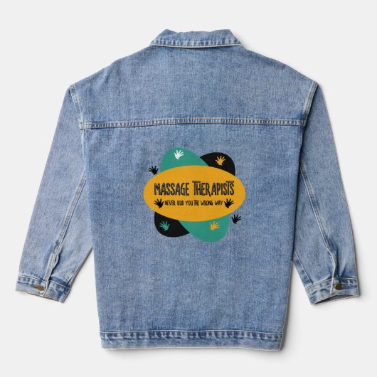 Massage Therapeuten Handen Wrijven Kleurrijk Denim Jacket (Achterkant)