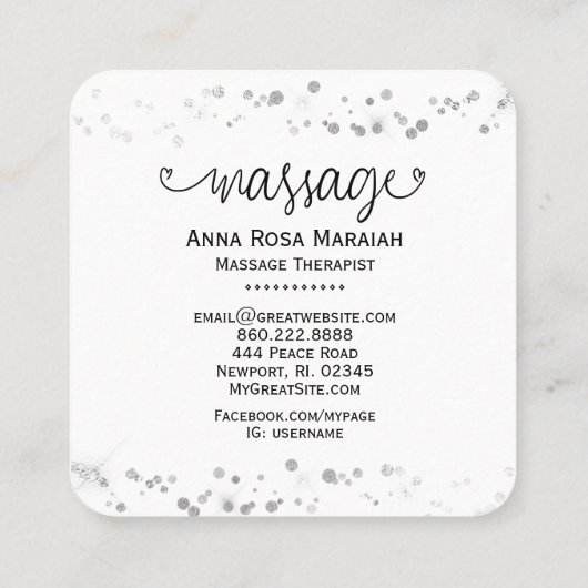** Massage Therapie Glitter Hearts Vierkante Visitekaartje (Achterkant)