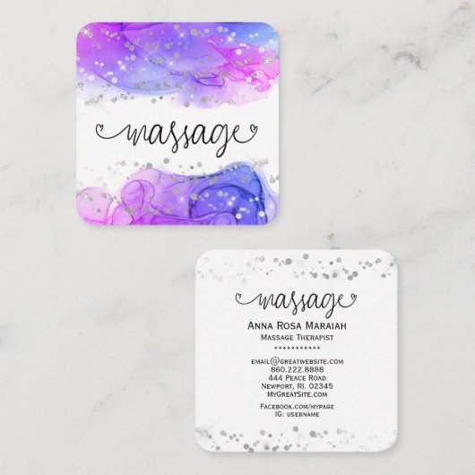 ** Massage Therapie Glitter Hearts Vierkante Visitekaartje (Voorkant / Achterkant)