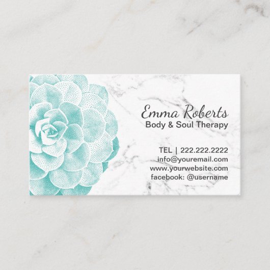 Massage Therapie Spa Succulent Elegant Marmer Visitekaartje (Voorkant)