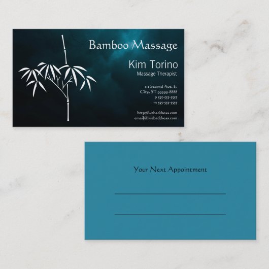 Massage Therapist Bamboo Dark Clouds Appointment Visitekaartje (Voorkant / Achterkant)