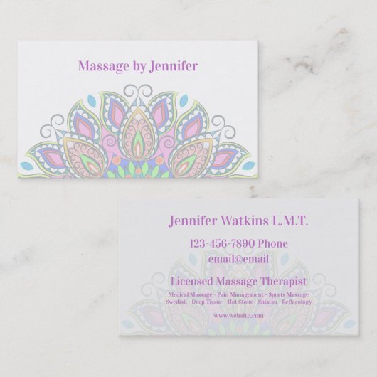 Massage Therapist Beauful Mandala Visitekaartjes (Voorkant / Achterkant)