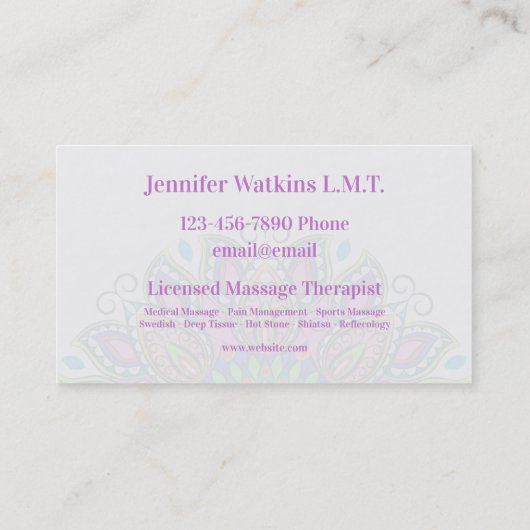 Massage Therapist Beauful Mandala Visitekaartjes (Achterkant)