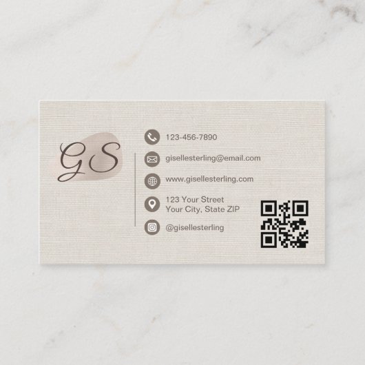 Massage Therapist Beige Linen Elegant QR Code Visitekaartje (Achterkant)