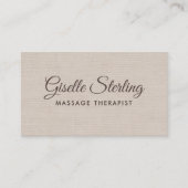 Massage Therapist Beige Linen Elegant QR Code Visitekaartje (Voorkant)