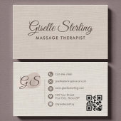 Massage Therapist Beige Linen Elegant QR Code Visitekaartje