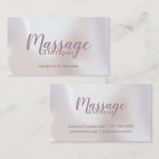 Massage Therapist Blush Pink Script Iridescent Visitekaartje (Voorkant / Achterkant)