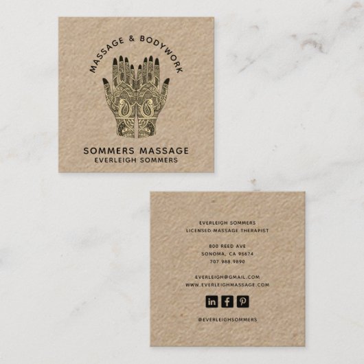 Massage Therapist Body Work Mehndi Henna Kraft Squ Vierkante Visitekaartje (Voorkant / Achterkant)