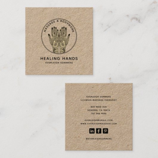Massage Therapist Body Work Mehndi Henna Kraft Vierkante Visitekaartje (Voorkant / Achterkant)