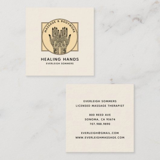 Massage Therapist Body Work Mehndi Henna Square Bu Vierkante Visitekaartje (Voorkant / Achterkant)