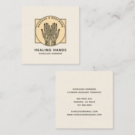 Massage Therapist Body Work Mehndi Henna Square Bu Vierkante Visitekaartje (Voorkant / Achterkant)