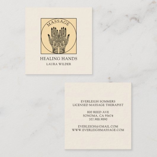 Massage Therapist Body Work Mehndi Henna Square  Vierkante Visitekaartje (Voorkant / Achterkant)