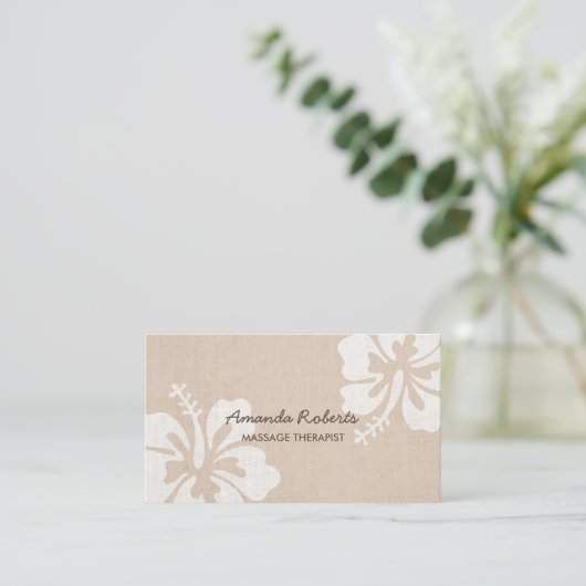 Massage Therapist Classy Hibiscus Beige Linen Visitekaartje (Staand voorkant)