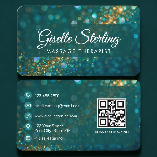 Massage Therapist  Green Gold QR Code Professional Visitekaartje