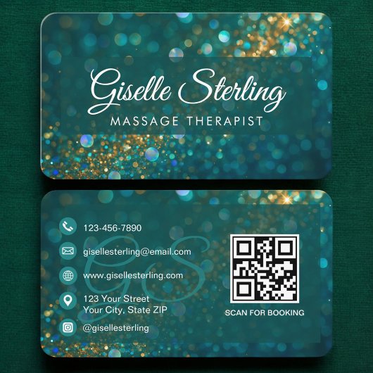 Massage Therapist Green Gold QR Code Visitekaartje