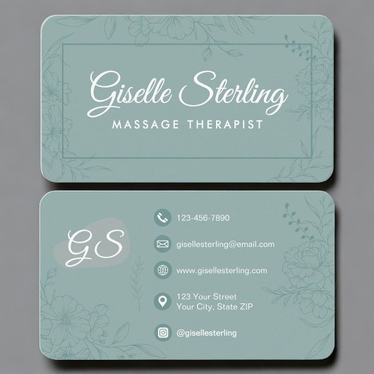 Massage Therapist Green Teal Floral  Visitekaartje