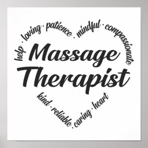 Massage Therapist Heart Word Cloud Poster