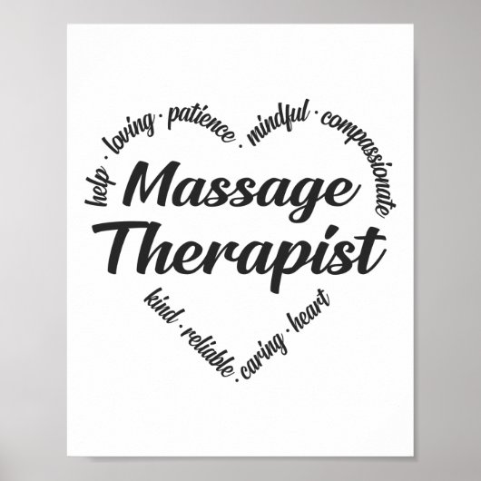Massage Therapist Heart Word Cloud Poster (Voorkant)