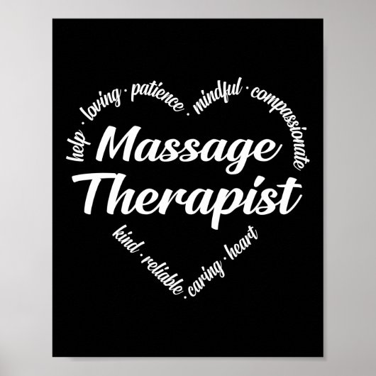 Massage Therapist Heart Word Cloud Poster (Voorkant)