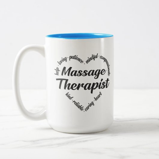 Massage Therapist Heart Word Cloud Tweekleurige Koffiemok (Links)