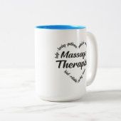 Massage Therapist Heart Word Cloud Tweekleurige Koffiemok (Voorkant rechts)