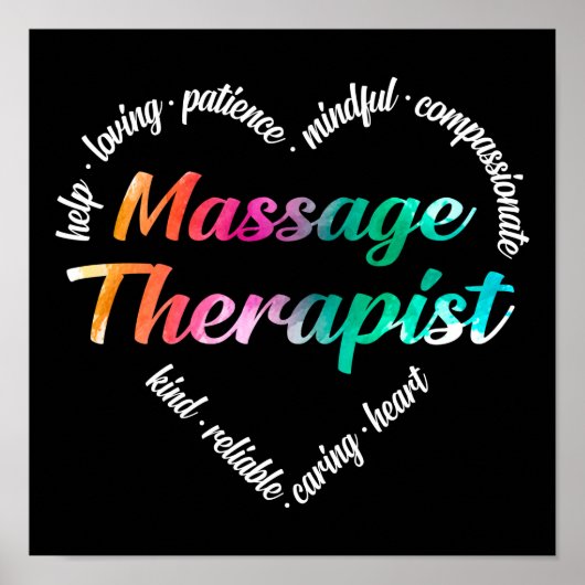 Massage Therapist Heart Word Cloud Waterverf Poster (Voorkant)