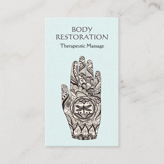 Massage Therapist Henna Dragonfly Tattoo Hand 1 Visitekaartje (Voorkant)