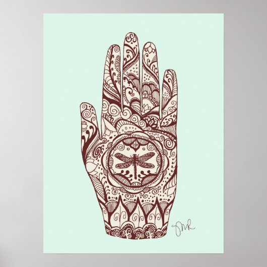 Massage Therapist Henna Dragonfly Tattoo Hand 2 Poster (Voorkant)