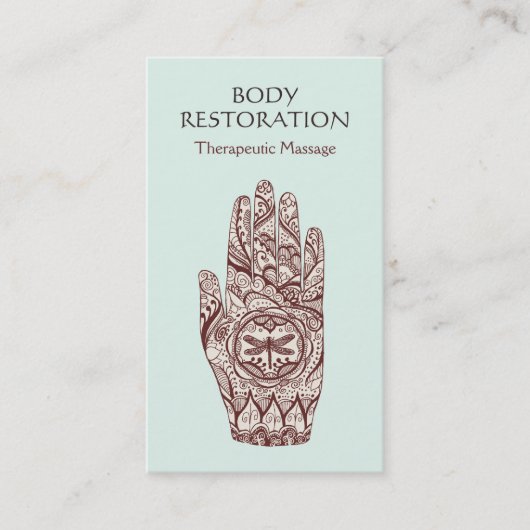 Massage Therapist Henna Dragonfly Tattoo Hand 2 Visitekaartje (Voorkant)