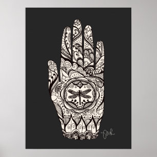 Massage Therapist Henna Dragonfly Tattoo Hand 3 Poster