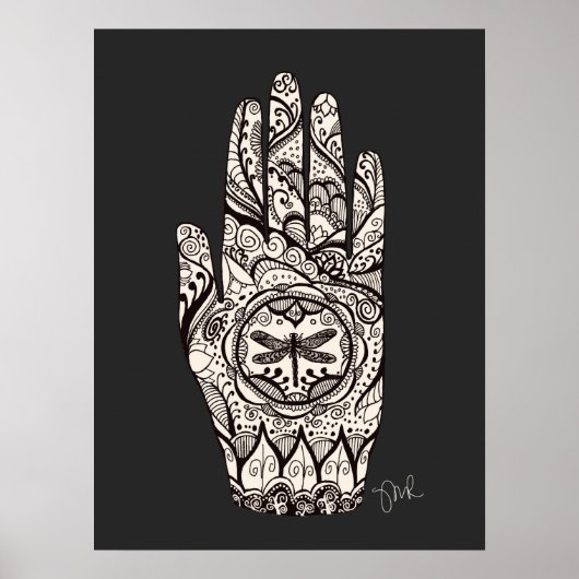 Massage Therapist Henna Dragonfly Tattoo Hand 3 Poster (Voorkant)