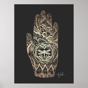 Massage Therapist Henna Dragonfly Tattoo Hand 4 Poster