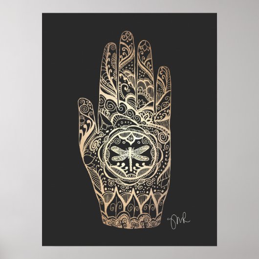 Massage Therapist Henna Dragonfly Tattoo Hand 4 Poster (Voorkant)