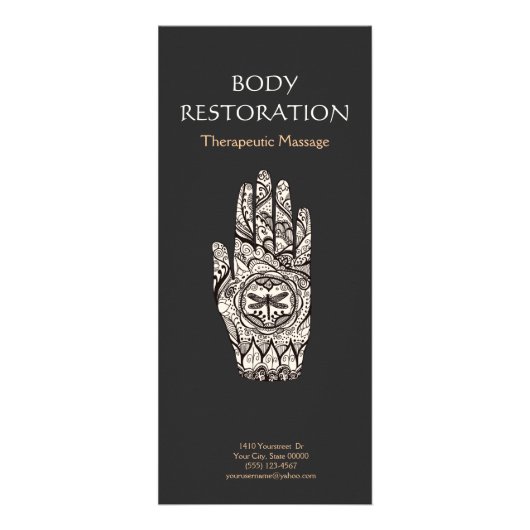 Massage Therapist Henna Dragonfly Tattoo Hand 4 Reclamekaart (Voorkant)