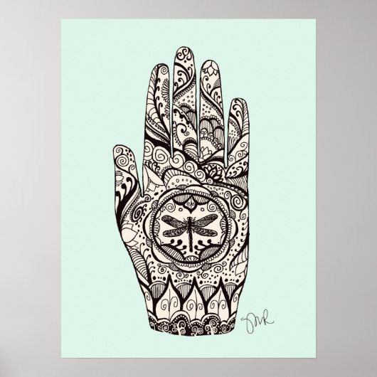 Massage Therapist Henna Dragonfly Tattoo Hand 5 Poster (Voorkant)